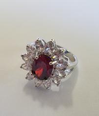 Red Garnet and White Topaz Ring with Layered Silver Ring 202//235